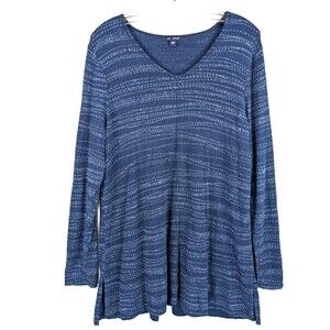 J Jill Womens Pure Jill Pullover V Neck Tunic Sweater Large Blue
